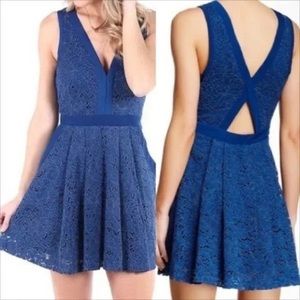 Free People Lovely In Lace Blue Keyhole Dress